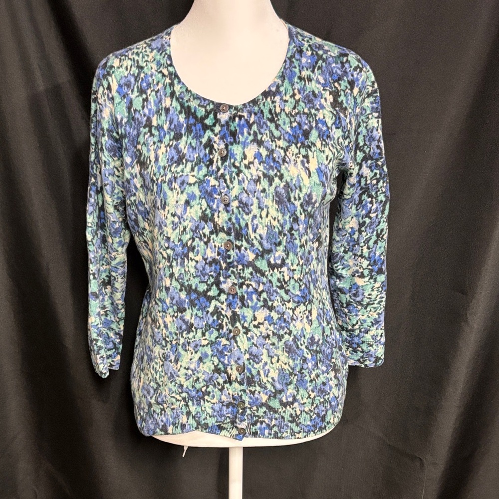 Talbots Cashmere Multicolor Abstract Cardigan